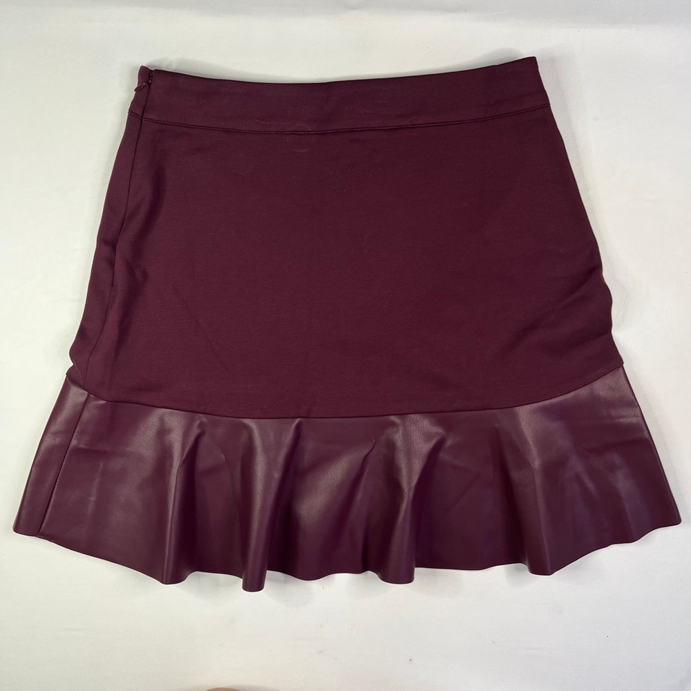 NWT MICHAEL MICHAEL KORS Cordovan Mixed-Media Flare Mini Skirt Faux Leather - Picture 7 of 12
